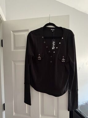 NWT Generation Kiss Black Long-Sleeve Henley Top